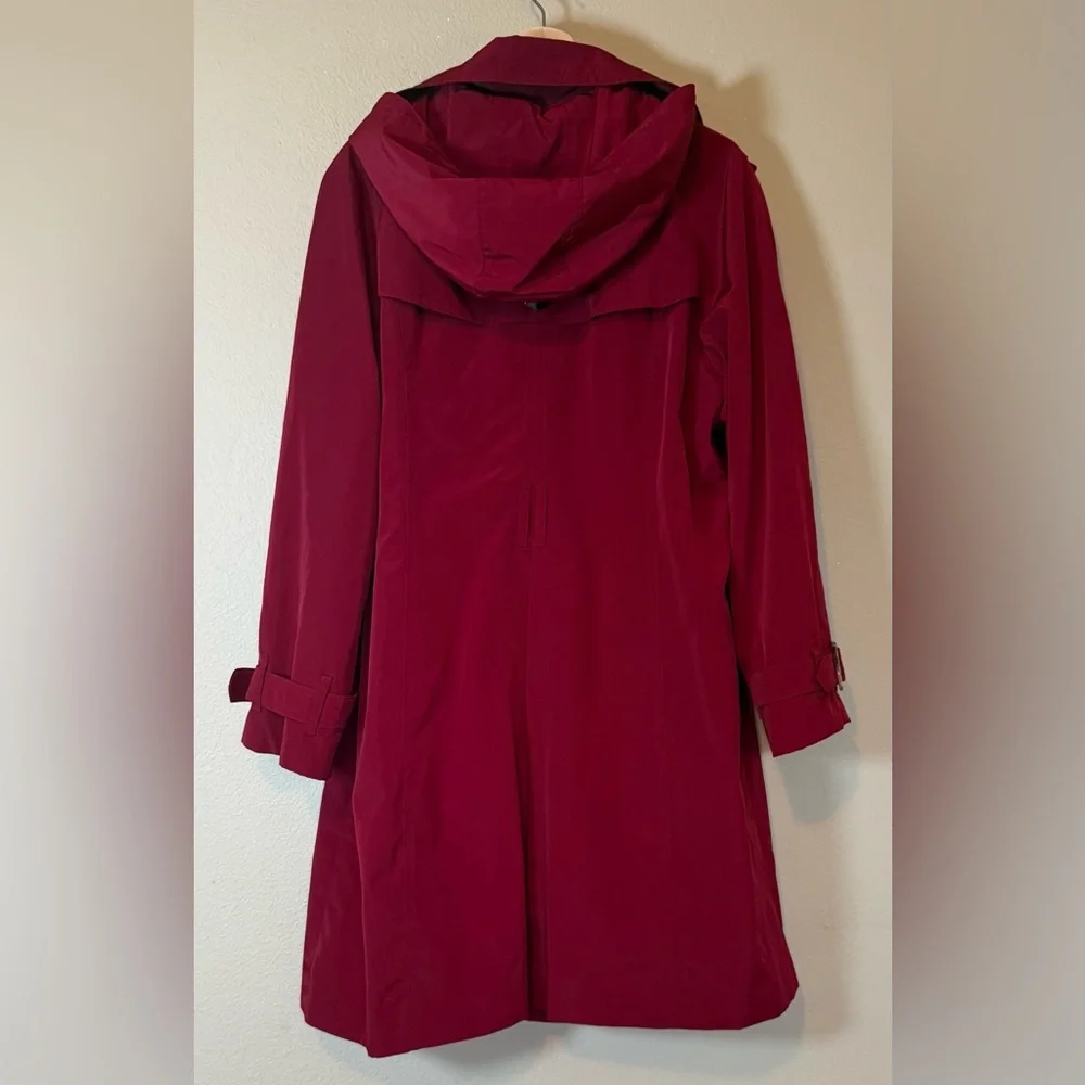London Fog Burgundy Double-Breasted Hooded Lined Trench Coat Size XL